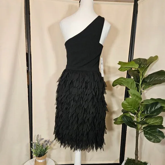 Aidan by Adrianna Papell Black Chiffon Feather Cocktail Dress Size 2 - Picture 5 of 11